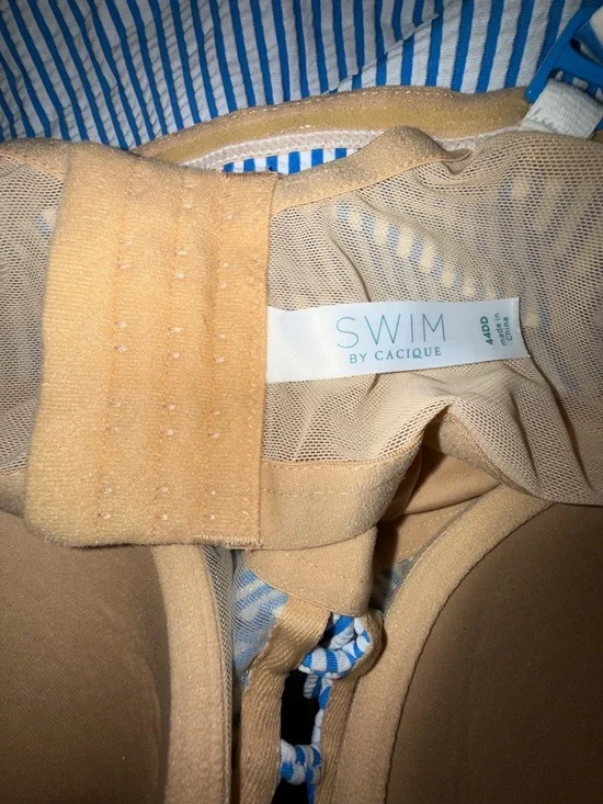 Cacique Swim Strapless One Piece Blue White Stripe Ruffle 44DD Plus Size - Picture 4 of 6